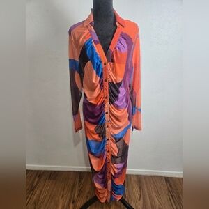 BOLD elements Colorblock Polo Dress in Orange, Purple, Blue